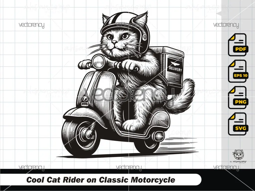 Cool Cat Rider on Classic Motorcycle 2
