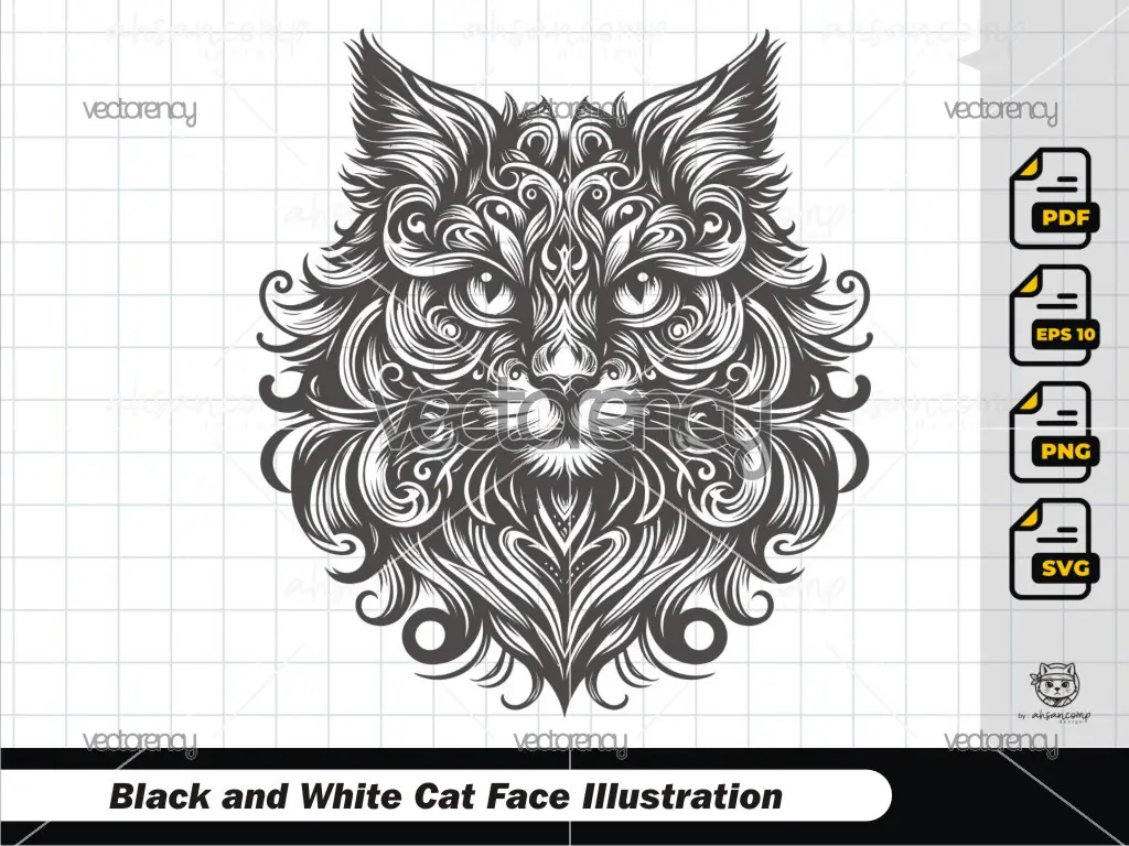 Tribal Cat Line Art