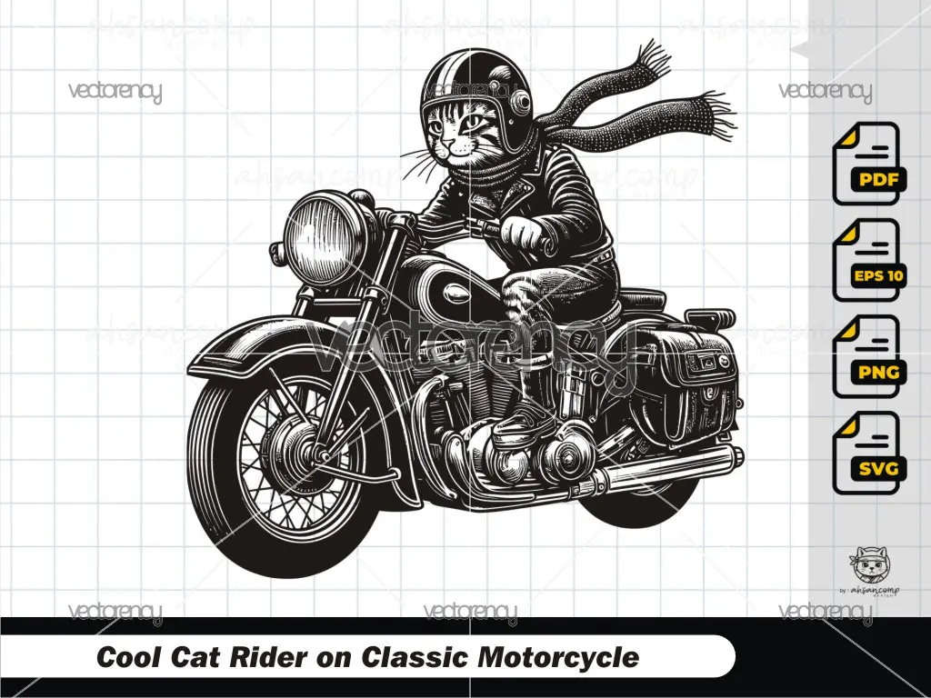 Cool Cat Rider on Classic Motorcycle 3