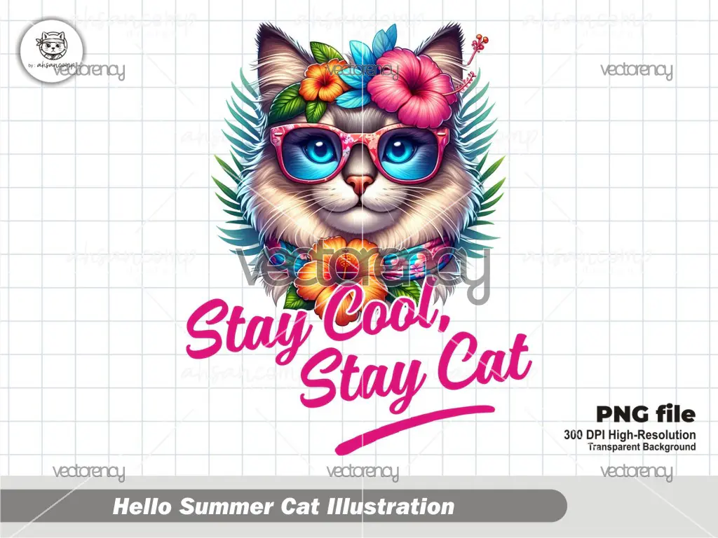 Hello Summer Cat Illustration 5