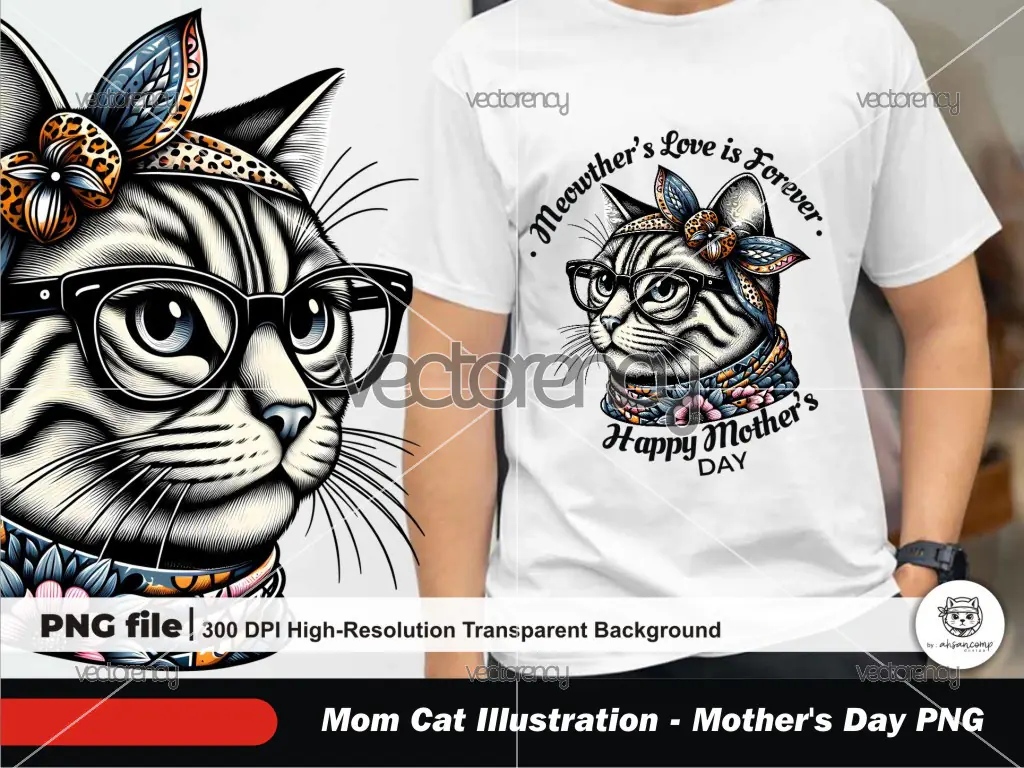 Mom Cat Illustration 2 - Mother's Day PNG