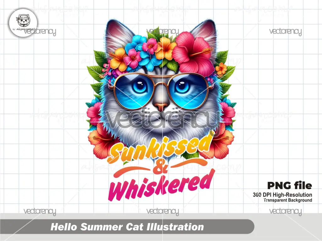 Hello Summer Cat Illustration 3