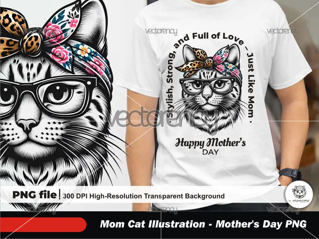 Mom Cat Illustration 6 - Mother's Day PNG
