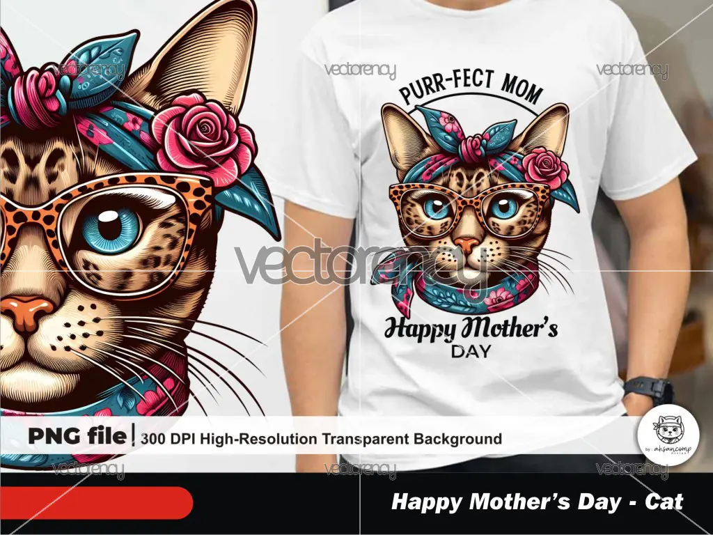 Mom Cat Illustration - Mother's Day PNG