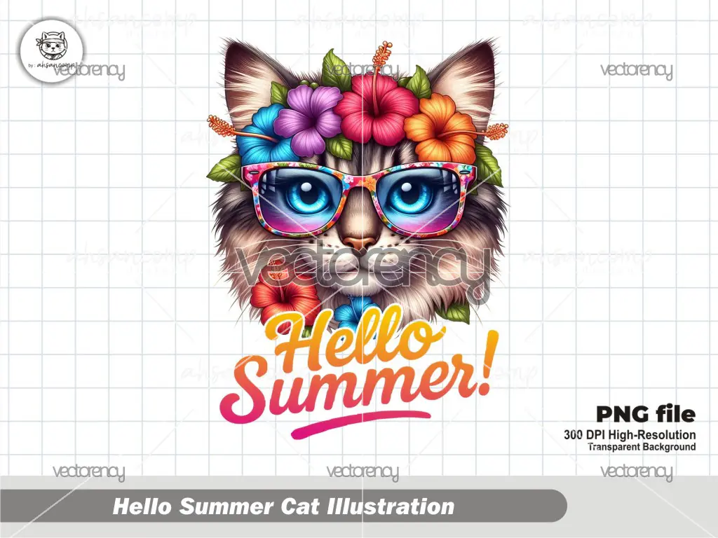 Hello Summer Cat Illustration