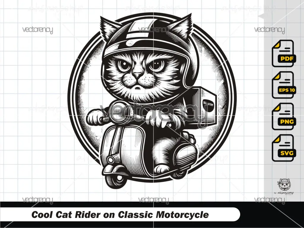 Cool Cat Rider on Classic Motorcycle 8