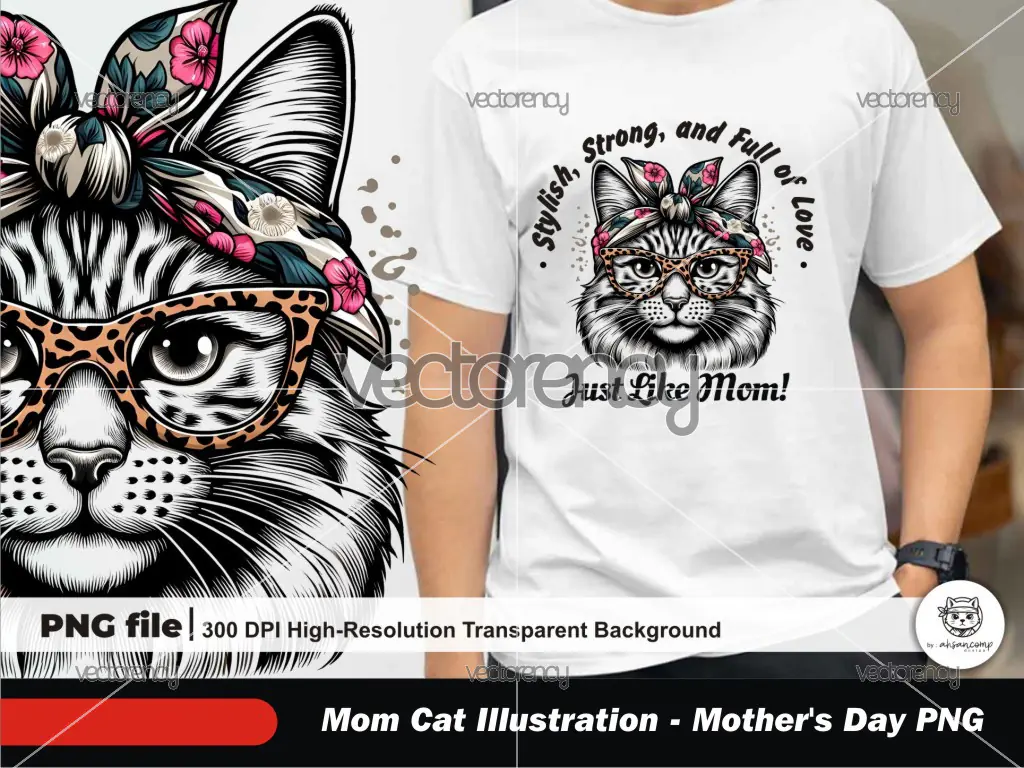 Mom Cat Illustration 3 - Mother's Day PNG