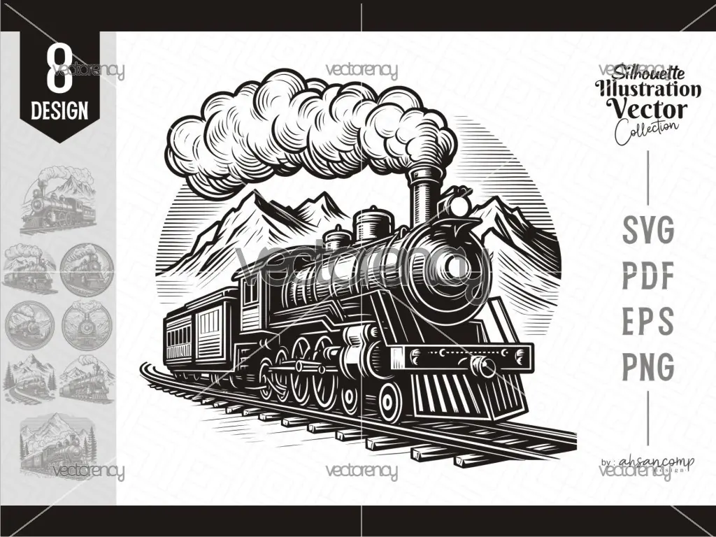 Vintage Steam Train Vector Illustration