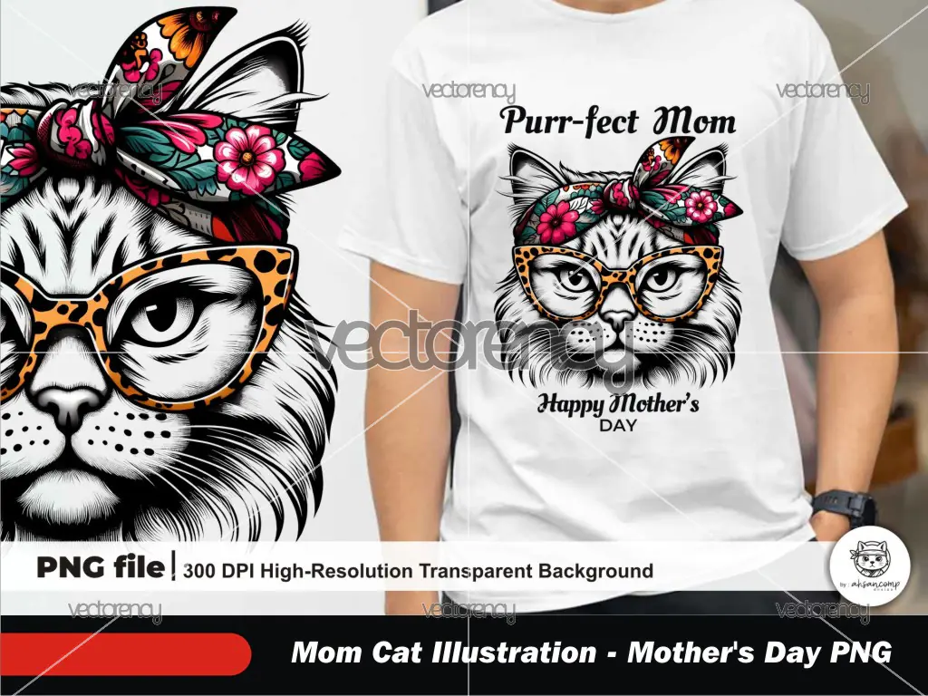 Mom Cat Illustration 5 - Mother's Day PNG