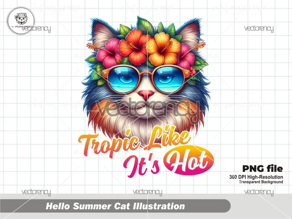 Hello Summer Cat Illustration 4