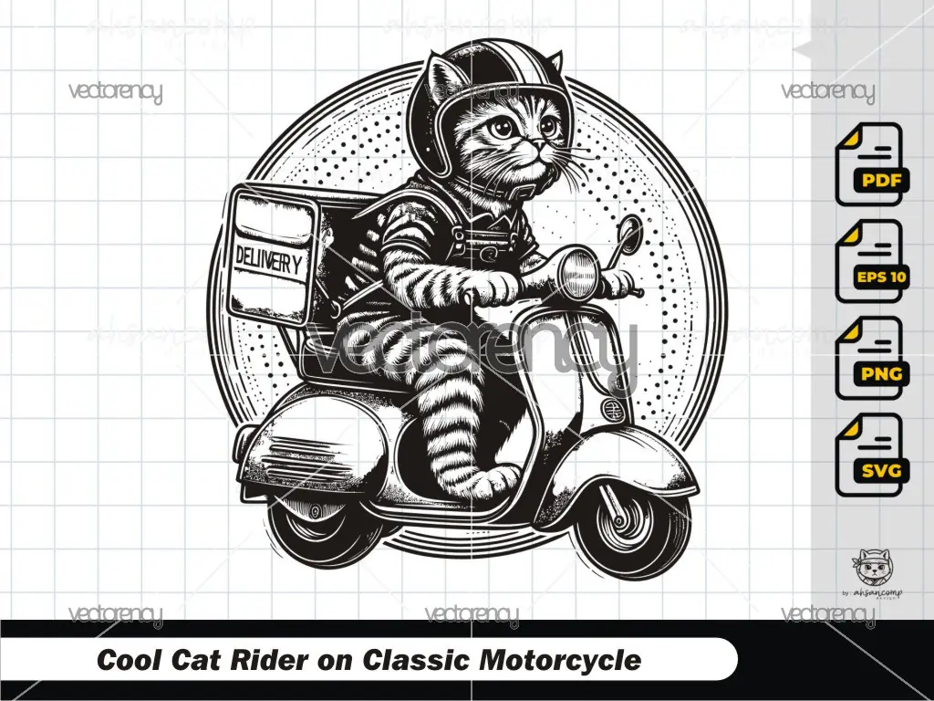 Cool Cat Rider on Classic Motorcycle 9