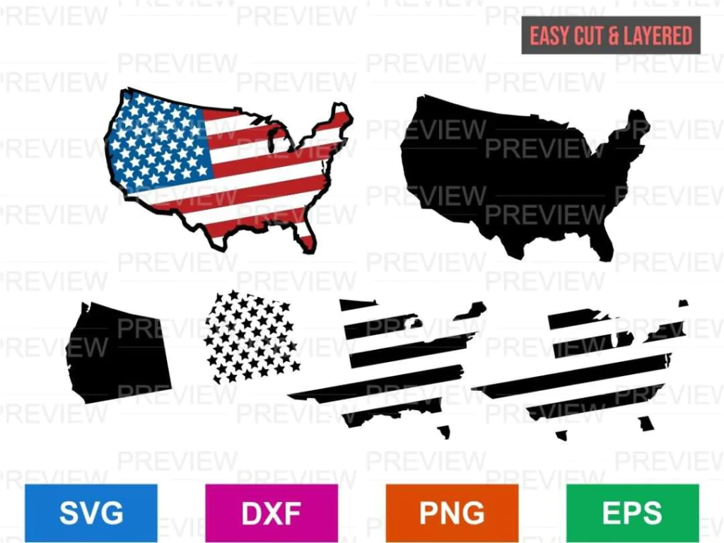 US American Flag Map Cut File