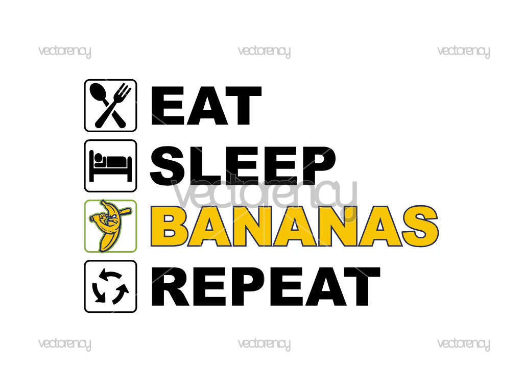 Eat Sleep Banana Repeat SVG PNG, Savanah Banana Baseball Vector