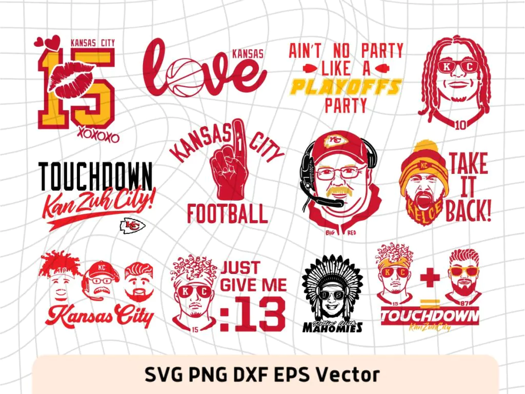 NFL KC SVG Bundle, Kelce, Mahomes Kansas City Cut Files, Chiefs