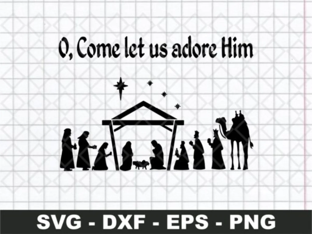 Simple Nativity Scene Silhouette SVG, Jesus Birth Clipart