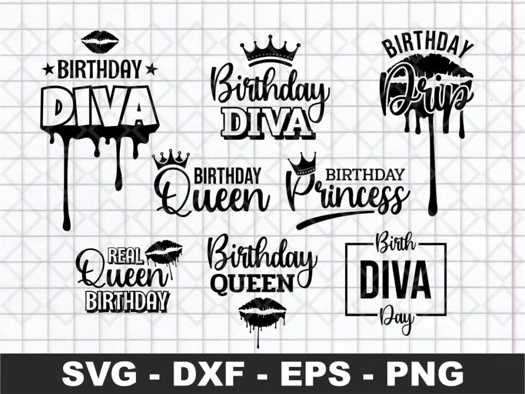 Birthday Queen SVG Bundle, Birthday Diva SVG, Dripping Lips Birthday SVG