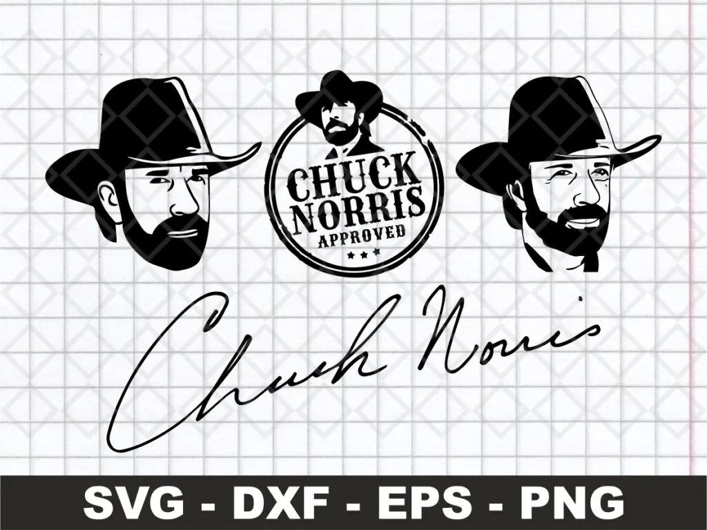 Chuck Norris SVG Cut File Bundle, Signature, Silhouette PNG Vector