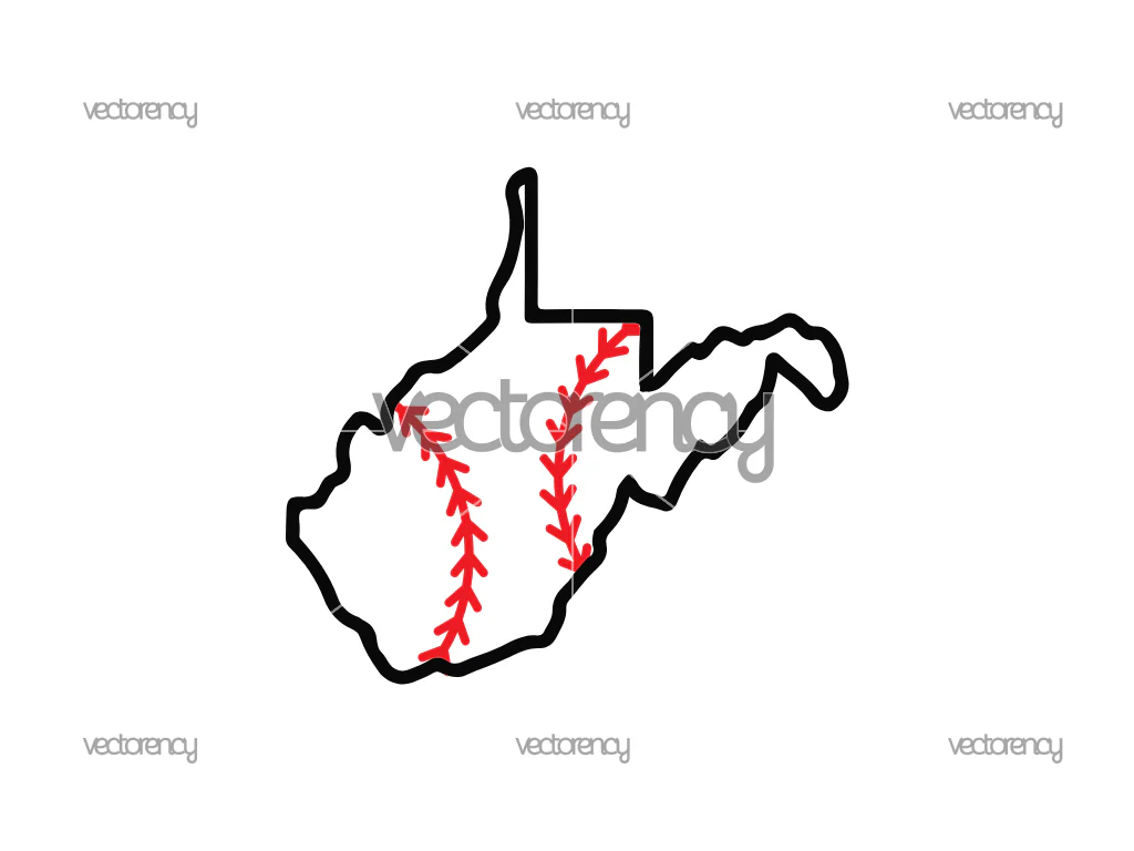 Sport West Virginia Outline Baseball Vector Clipart SVG