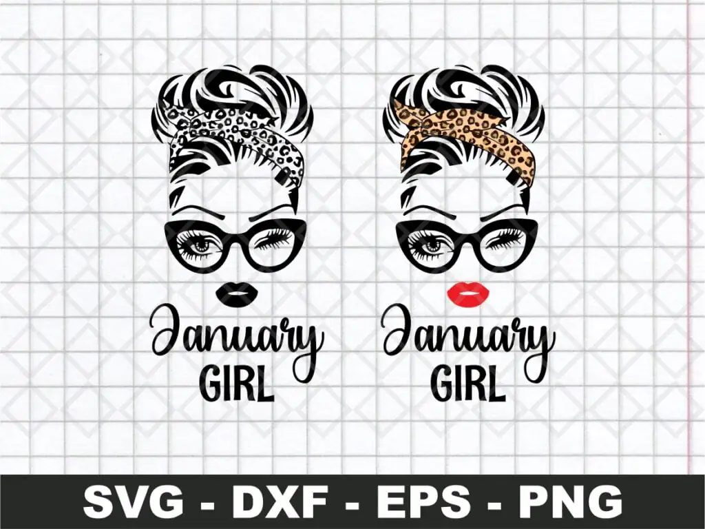 January Girl SVG, Woman With Glasses SVG, Girl With Leopard Bandana SVG Cut File