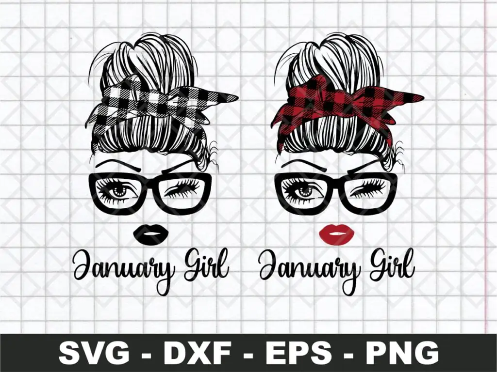 January Girl SVG, Girl With Buffalo Plaid Bandana SVG