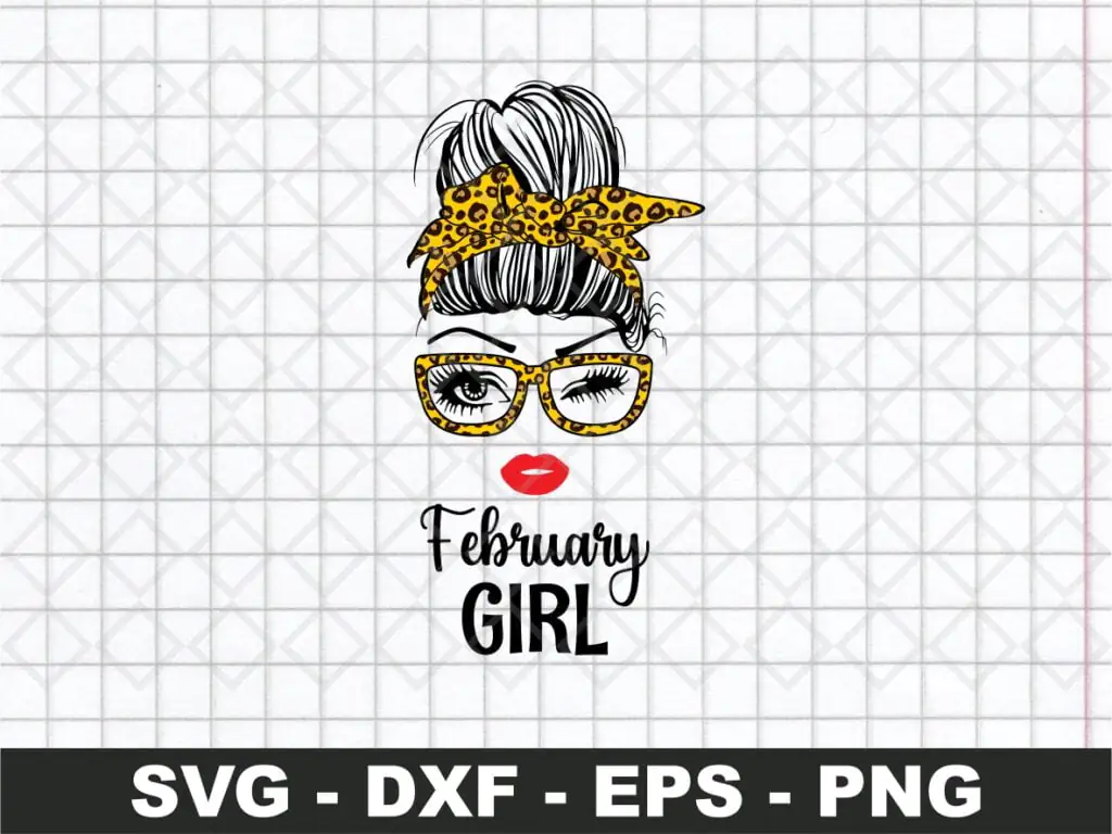 February Girl SVG, Messy Bun Leopard Bandana SVG