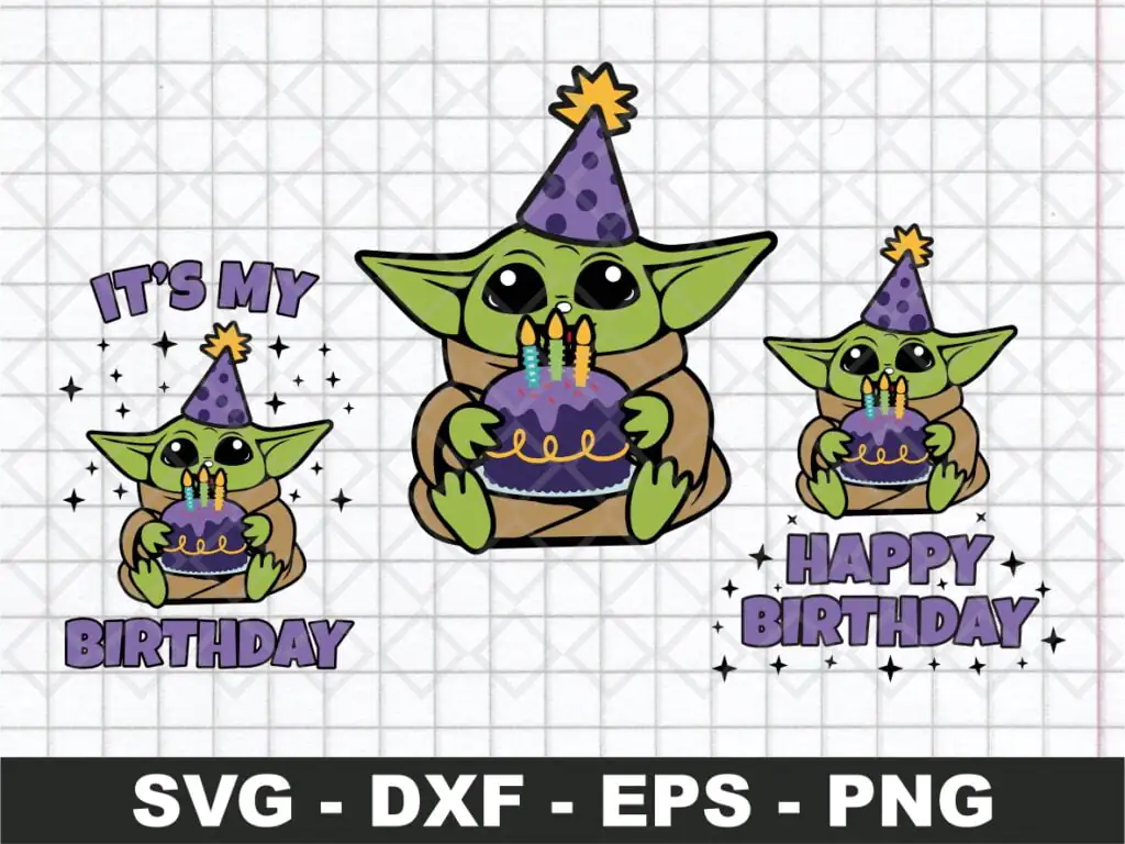 Baby Yoda SVG, Happy Birthday SVG Cut File for Cricut