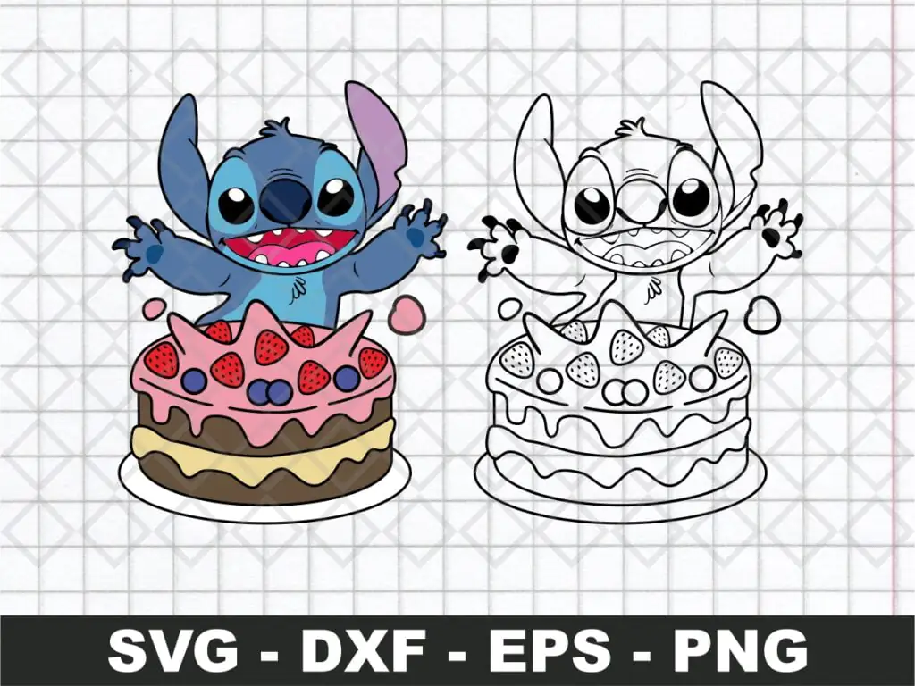 Stitch SVG, Birthday SVG, Cake SVG, Lilo and Stitch SVG Cut File