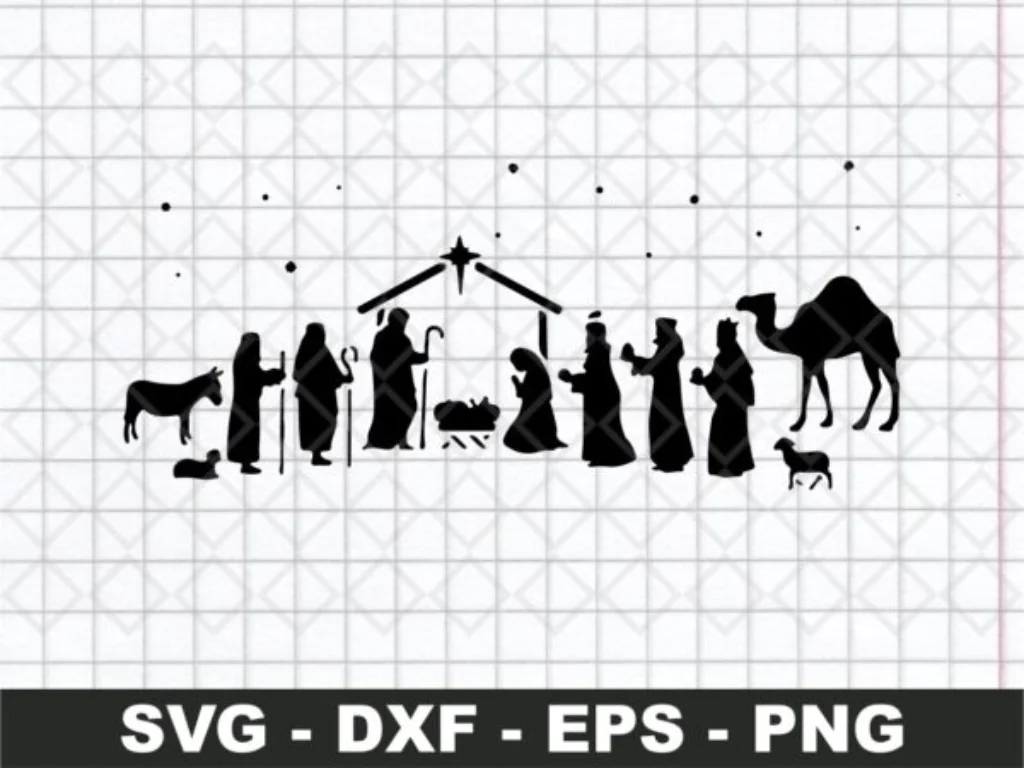 Nativity Scene Silhouette SVG, Holy Night Clipart