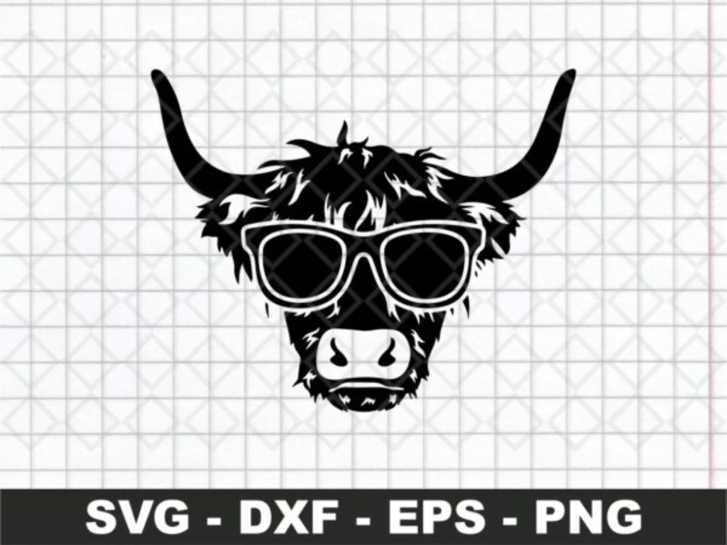 Highland Cow with Sunglasses SVG DXF PNG EPS