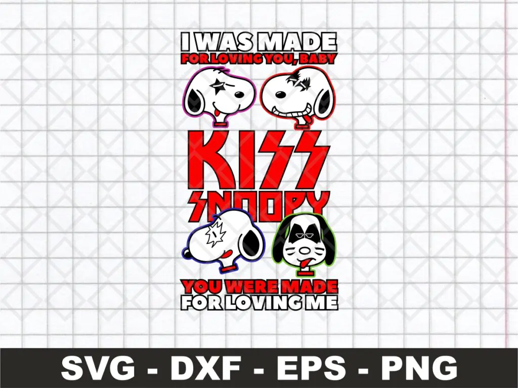 Snoopy Kiss Band SVG, I Was Made For Loving You, Baby, PNG EPS