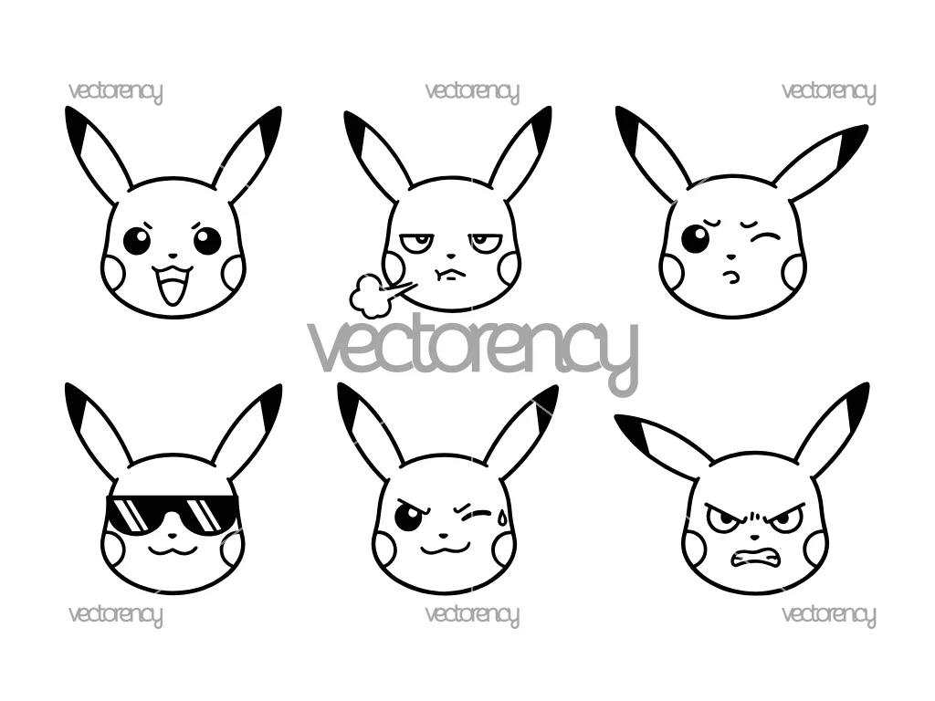Pikachu Emoji SVG Outline