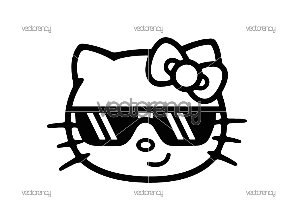 Hello Kitty Outline Cool Sunglasses SVG