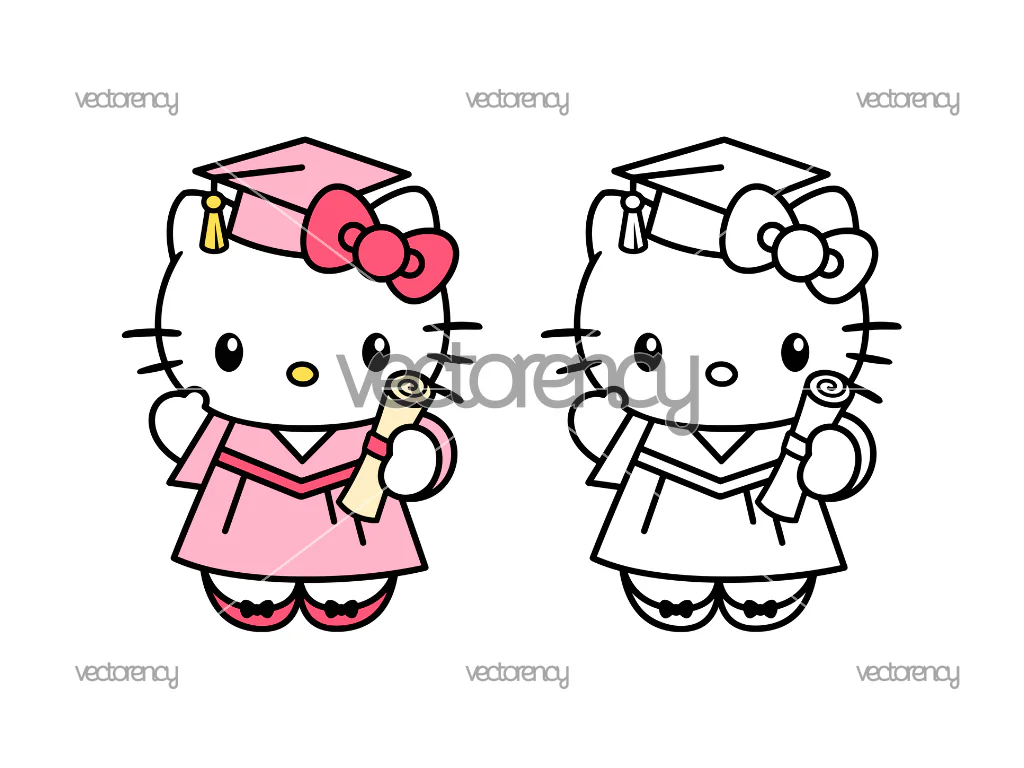 Hello Kitty Graduation SVG PNG Pink Hello Kitty Outline