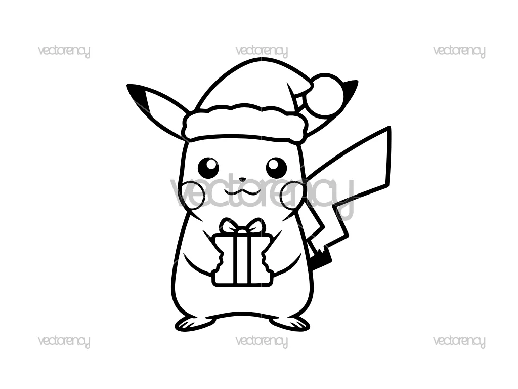 Pikachu In Christmas Santa Hat SVG Cut File PNG EPS DXF