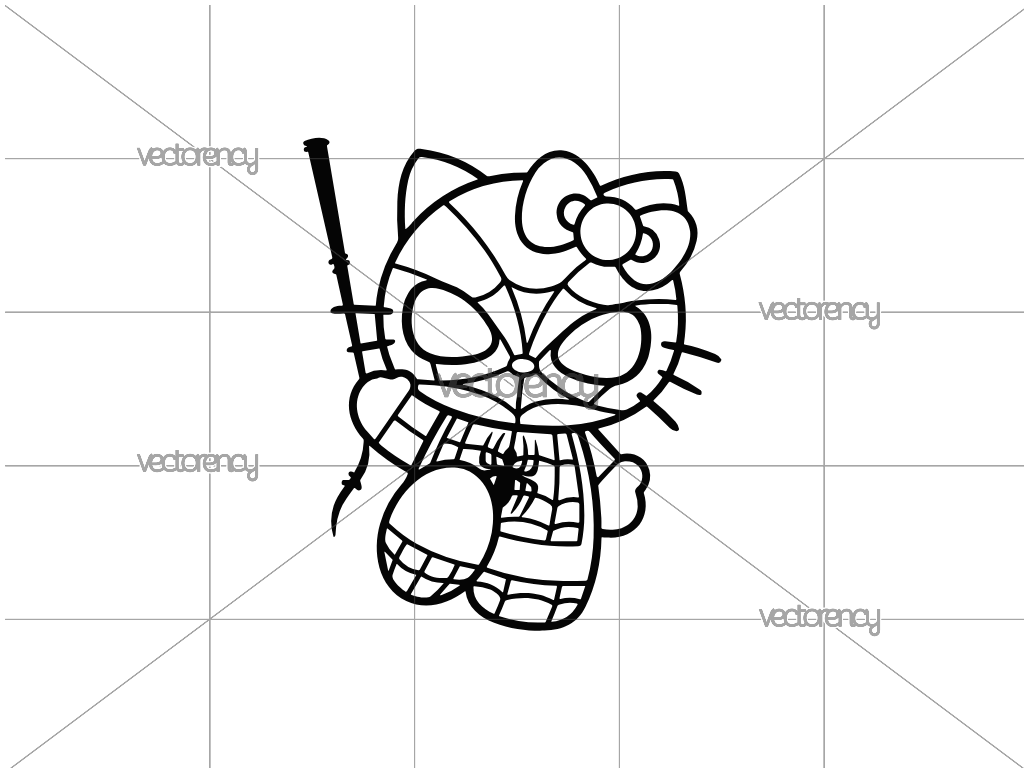 Hello Kitty and Spiderman Outline