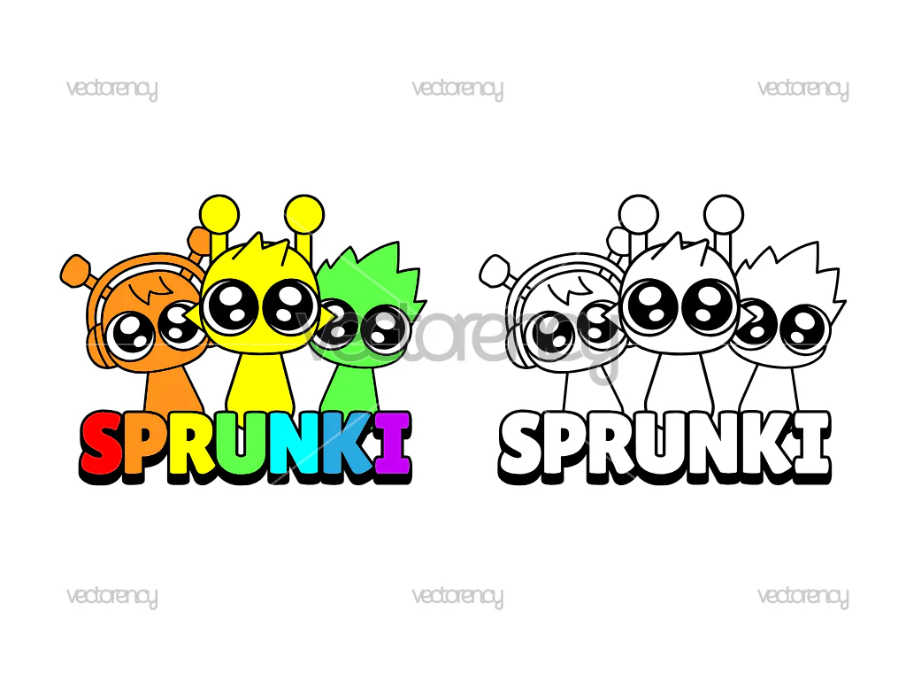 Outline SVG Cartoon Sprunki Orange Yellow Green