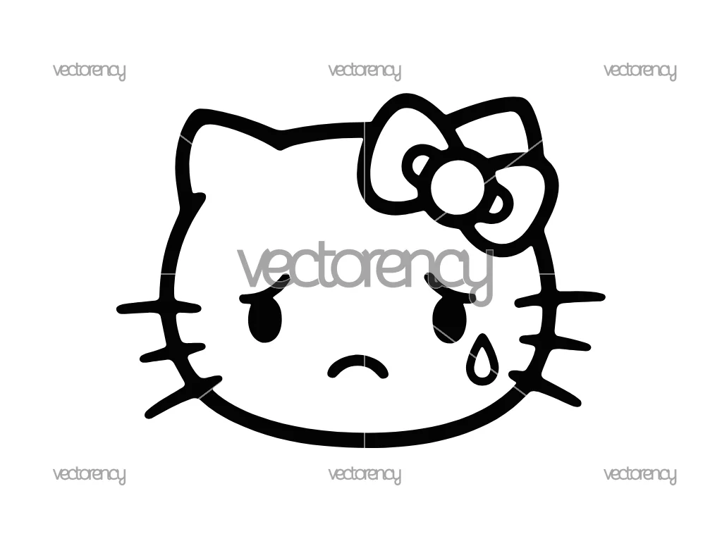 Hello Kitty Outline Worried Emoticon SVG Vector Cricut