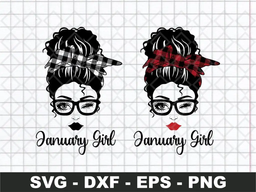 January Girl SVG, Messy Bun with Glasses SVG EPS PNG DXF