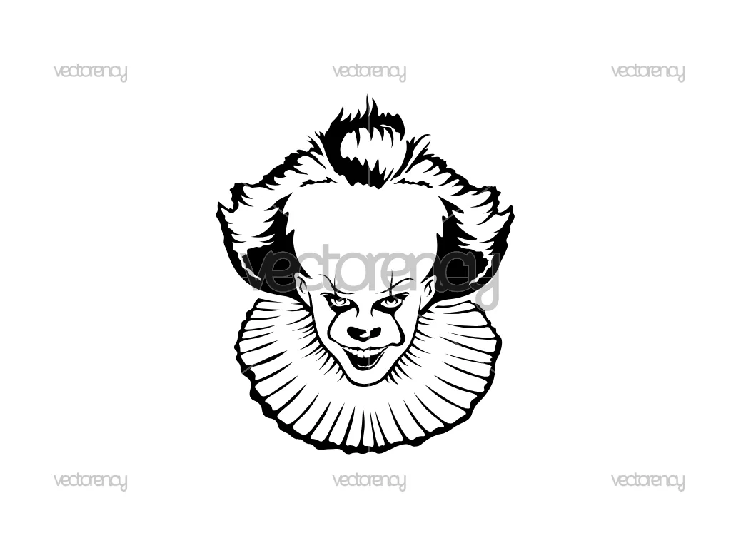 Pennywise Outline Drawing Face Silhouette SVG DXF