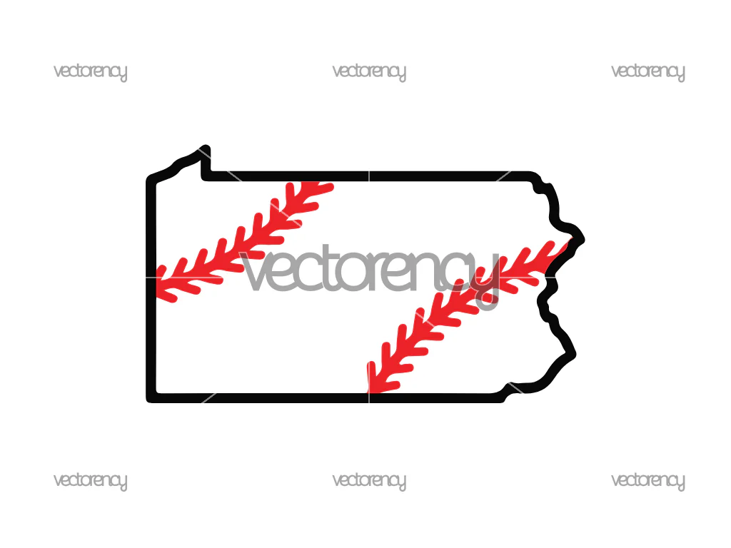 Pennsylvania Map Outline Baseball Stitches SVG, PNG, EPS, DXF