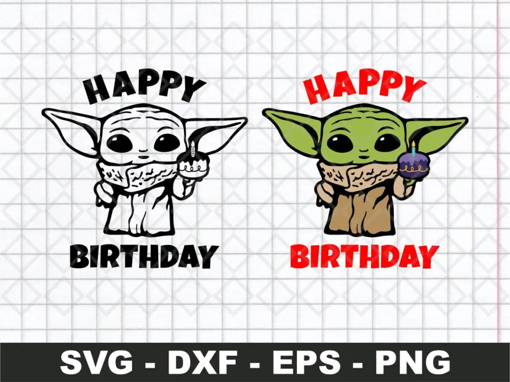 Baby Yoda Happy Birthday SVG Silhouette Vector