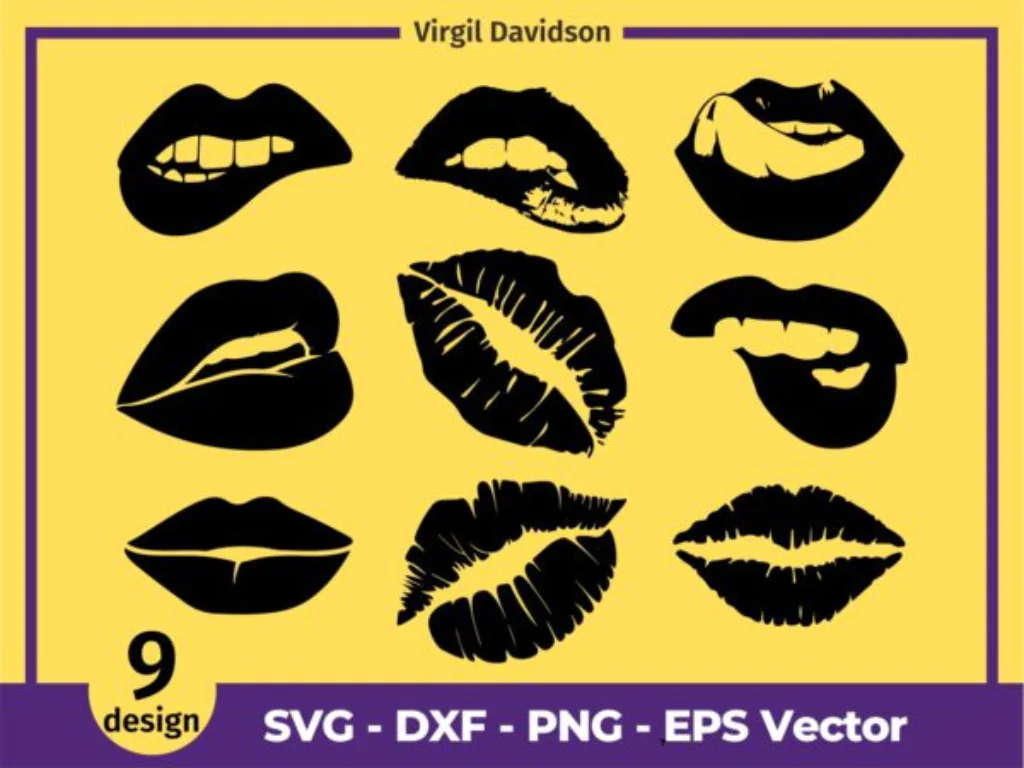 9 Lips Cricut Bundle Lips Silhouette Lip Kissing SVG