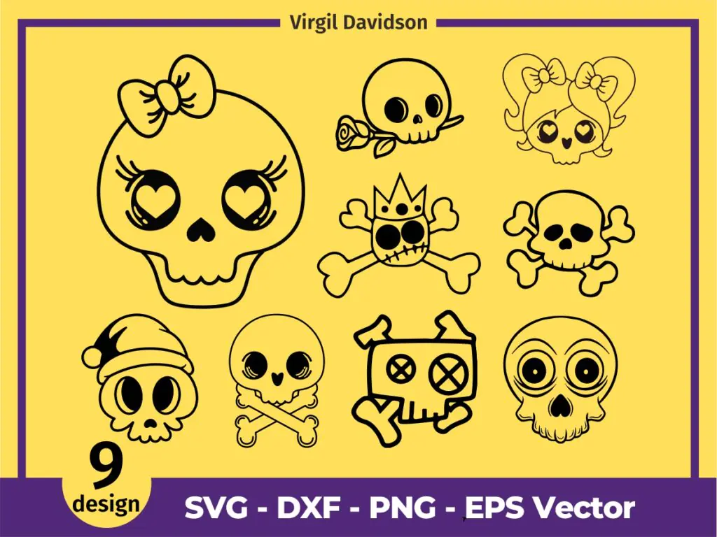 Cute Skull SVG Kawaii Skull SVG Emo Skull SVG Heart Skull