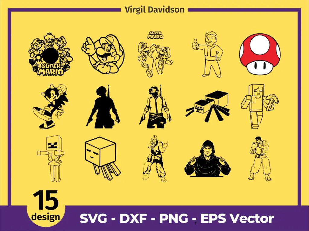 Video Game Characters 90s Old-School SVG Sega Streetfighter Fallout Battle Grounds PNG EPS