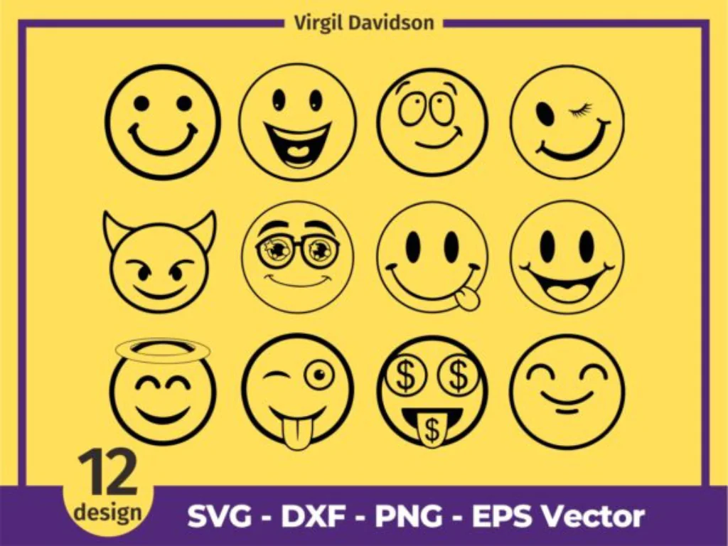 12 Smiley Face SVG Clipart, Smiley, Smiley Face Cricut, Happy Face