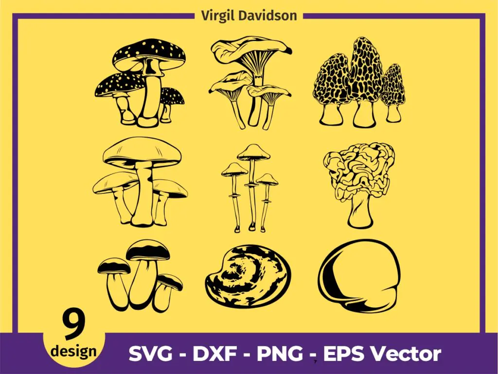 Mushroom SVG Set, Mush Room Clipart Outline Black