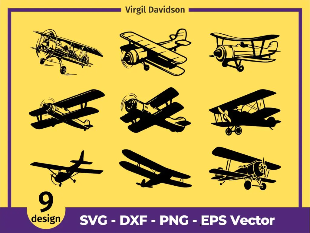 Biplane SVG Set Bundle Biplane Silhouette Plane Clipart