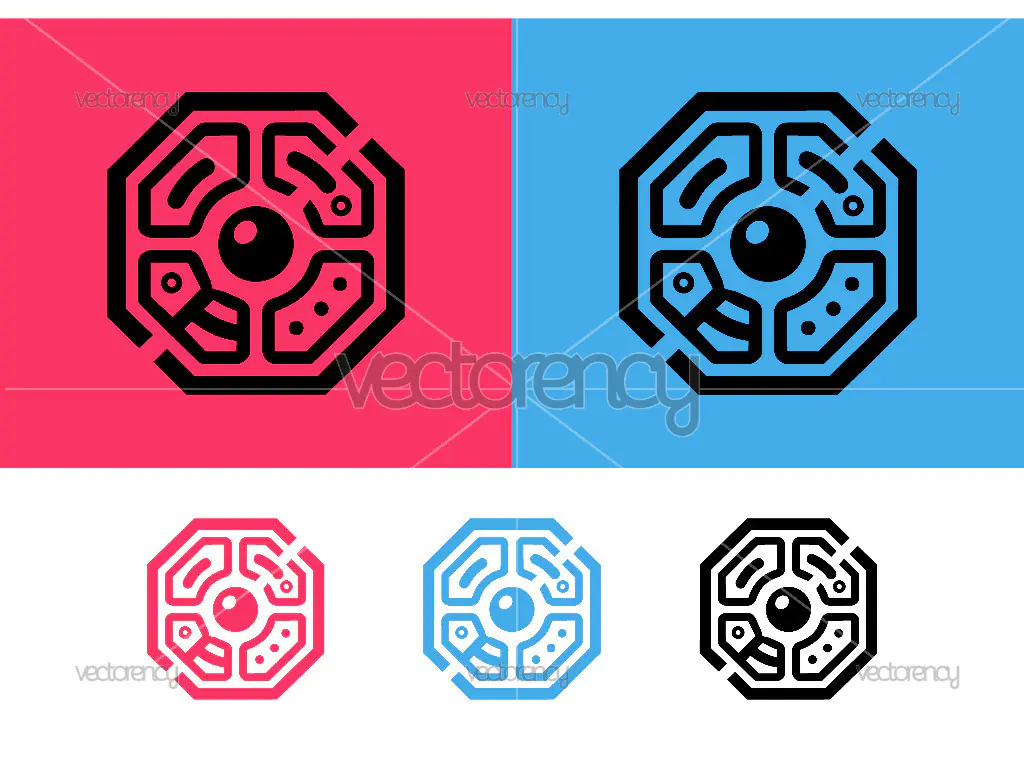 Octagon futuristic technology eye symbols.
