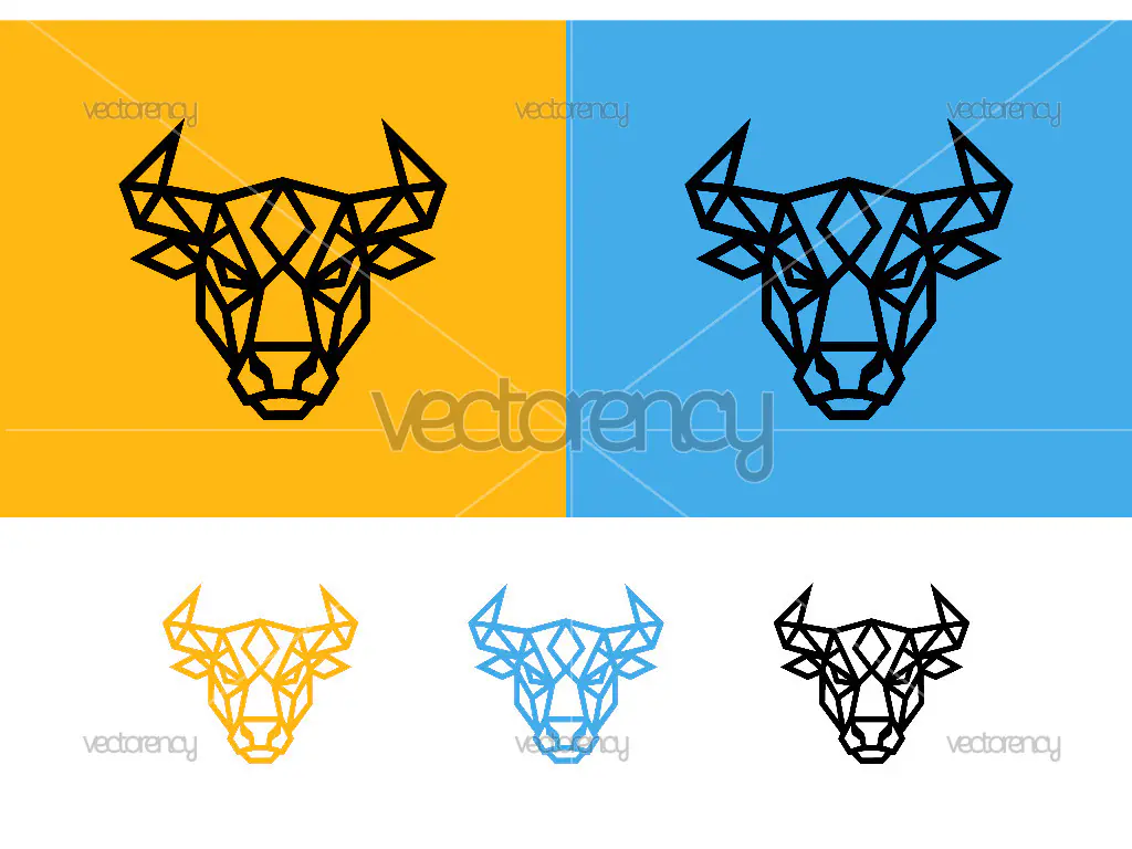 Geometric bull head on yellow and blue background.