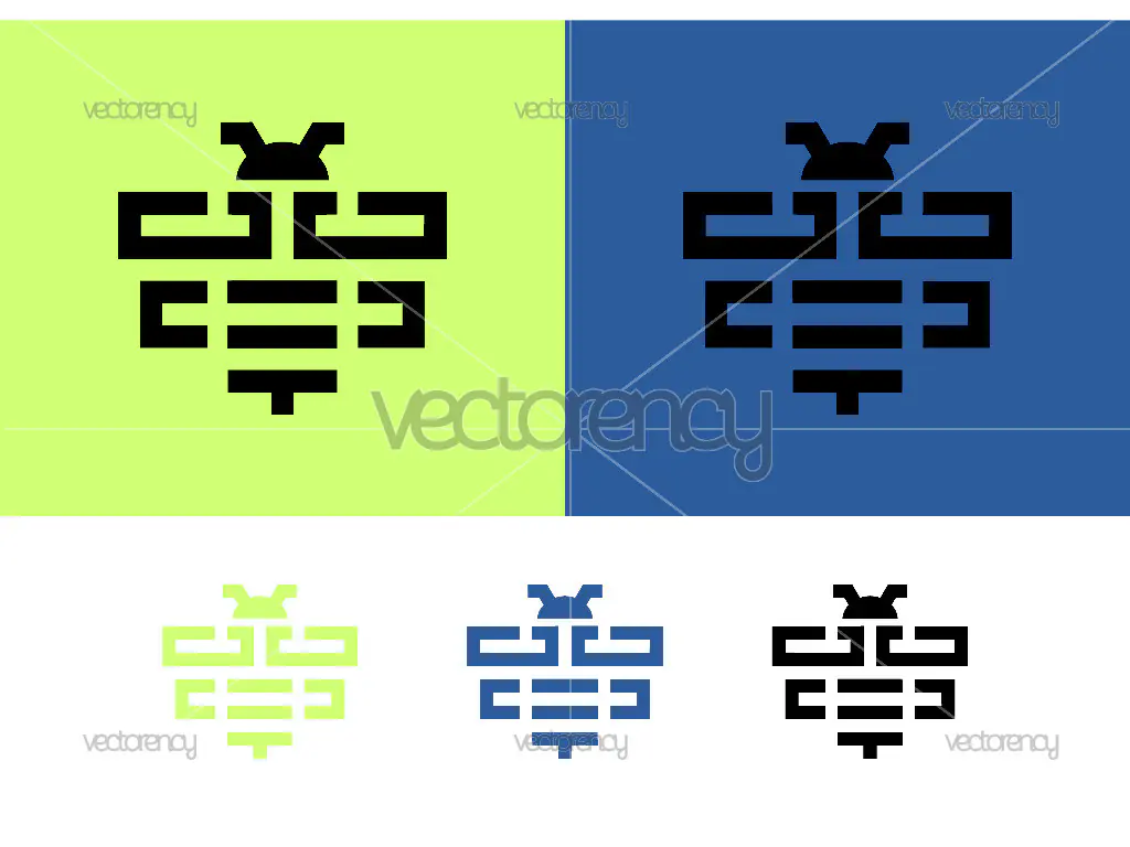 Geometric bee emblem set on pastel backgrounds.